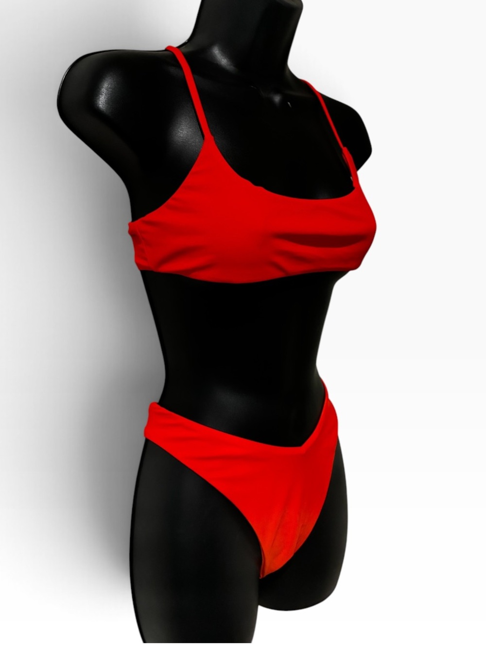 SHEIN Women's Orange Red Swim Bikini Set-Classic Scoop Top, Brazilian WORN ONCE